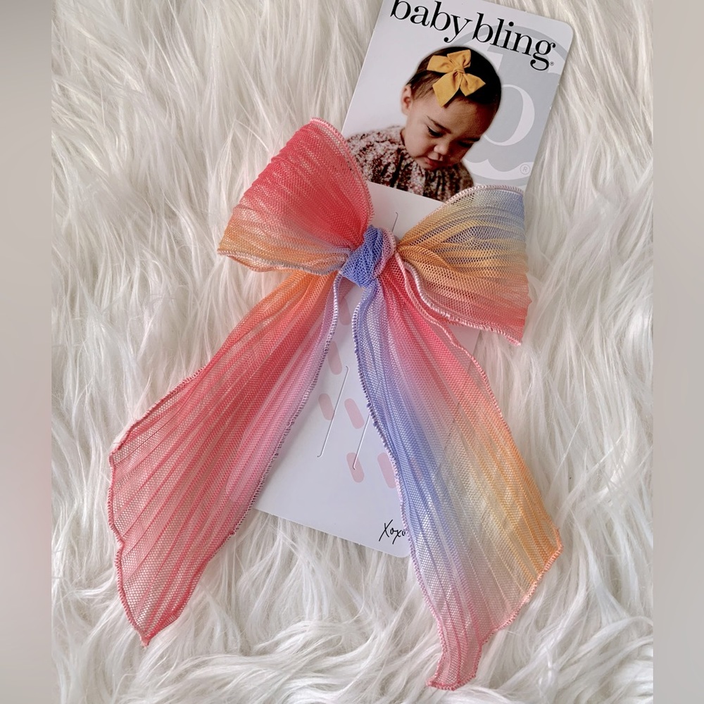 Baby Bling Pleated Rainbow Clip Bow